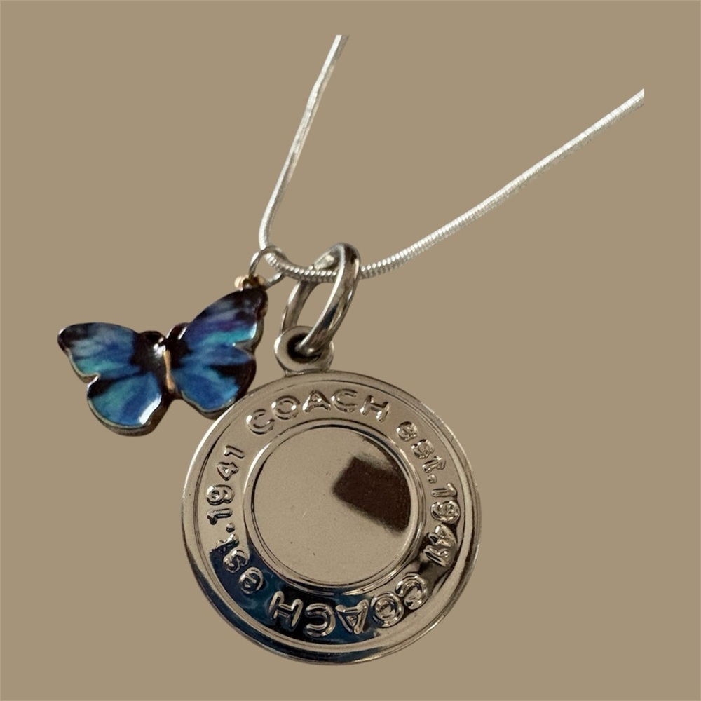 Coach Silver Necklace with Blue Butterfly Charm